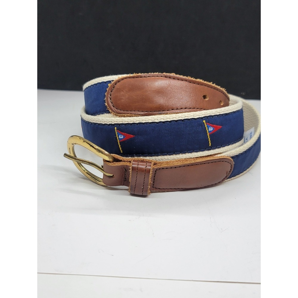 Preston Leather Products Nautical Themed Pendant Flags Canvas Leather Belt 36